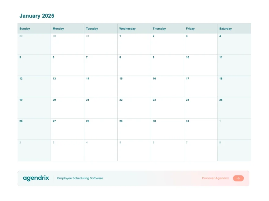 Free Printable 2025 Calendar Agendrix