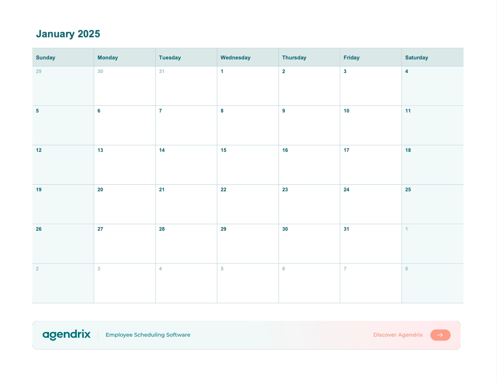 Free Printable 2025 Calendar Agendrix