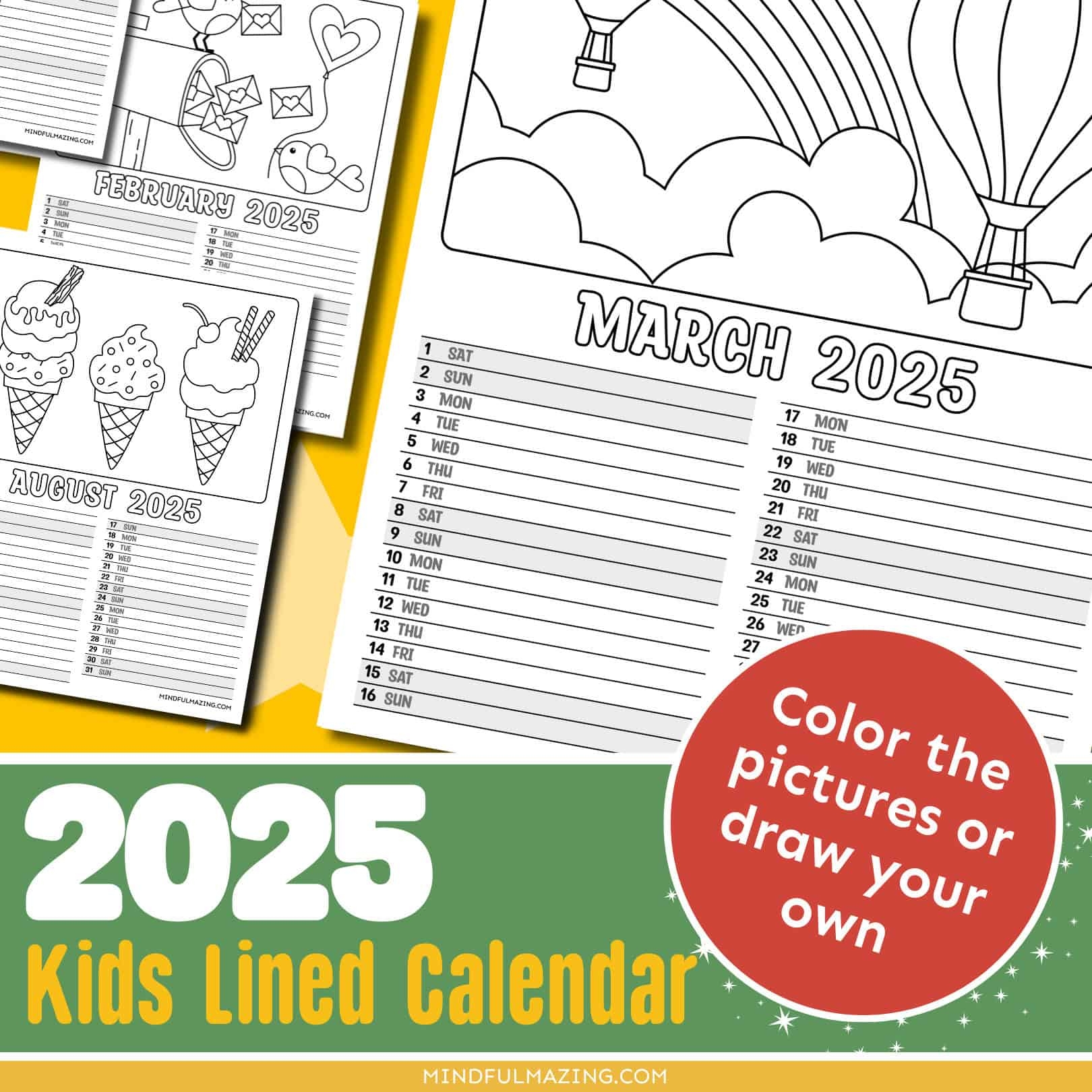 Free Printable 2025 Monthly Calendar For Kids Lined Mindfulmazing
