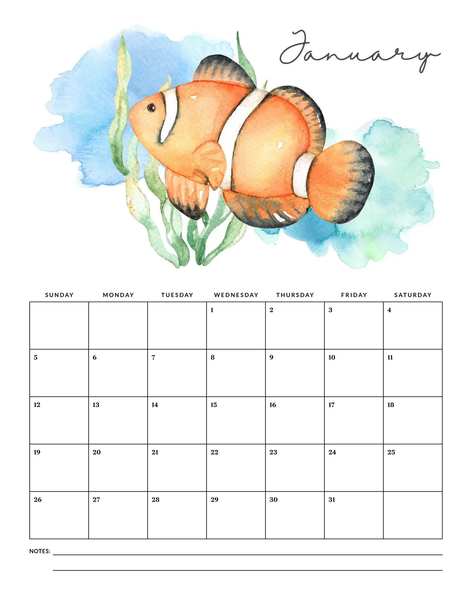 Free Printable 2025 Under The Sea Calendar The Cottage Market