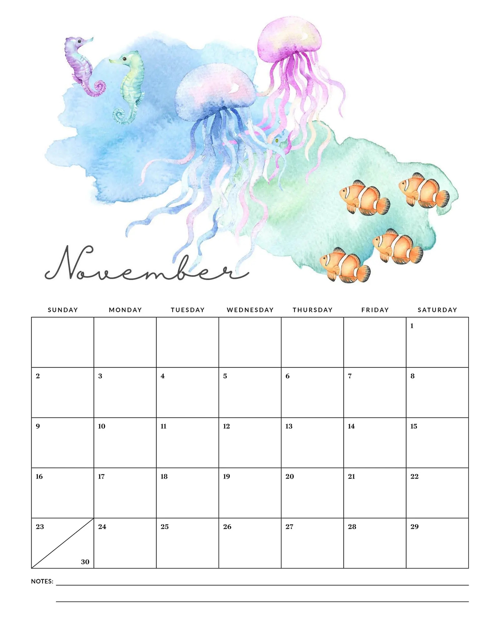 Free Printable 2025 Under The Sea Calendar The Cottage Market