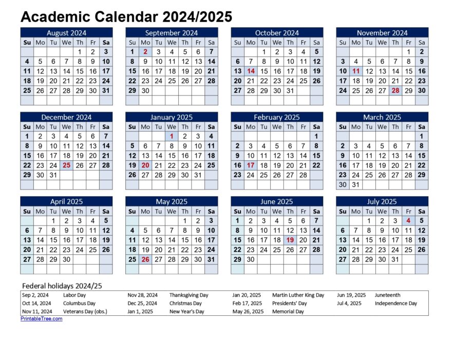 Free Printable Academic Calendar 2024 To 2025 Templates Printable Tree