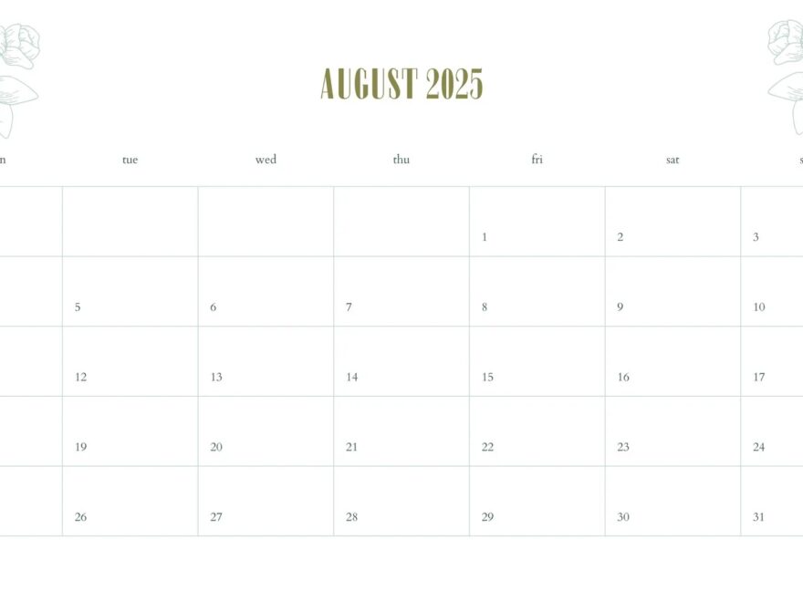 Free Printable August 2025 Calendar Templates Canva