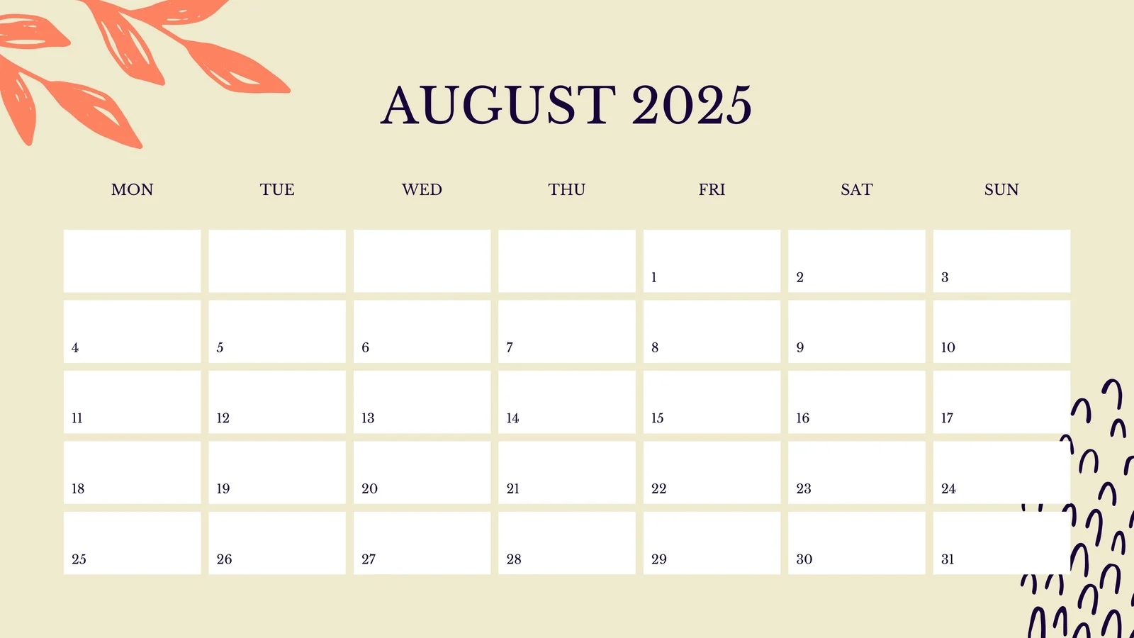 Free Printable August 2025 Calendar Templates Canva