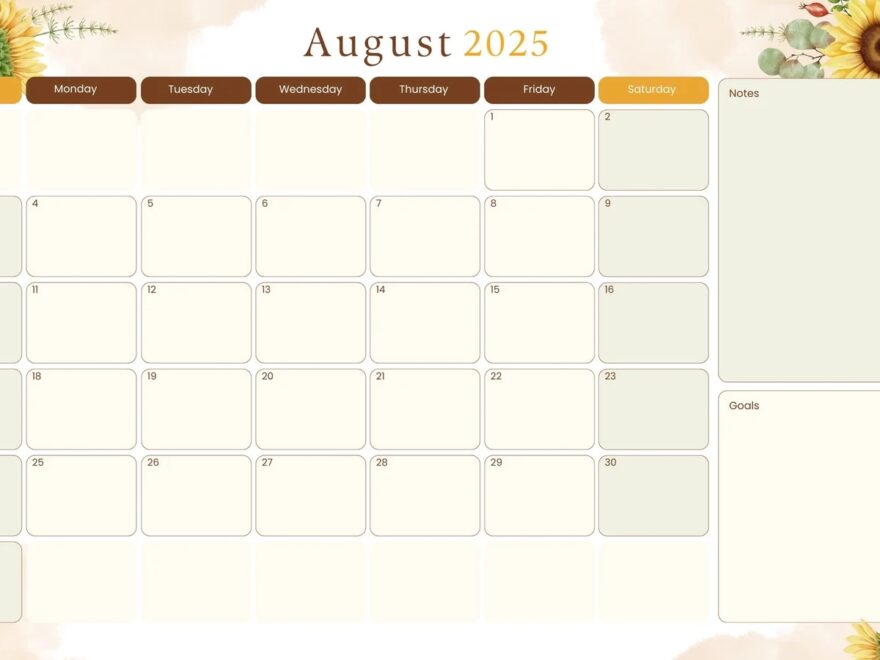 Free Printable August 2025 Calendar Templates Canva