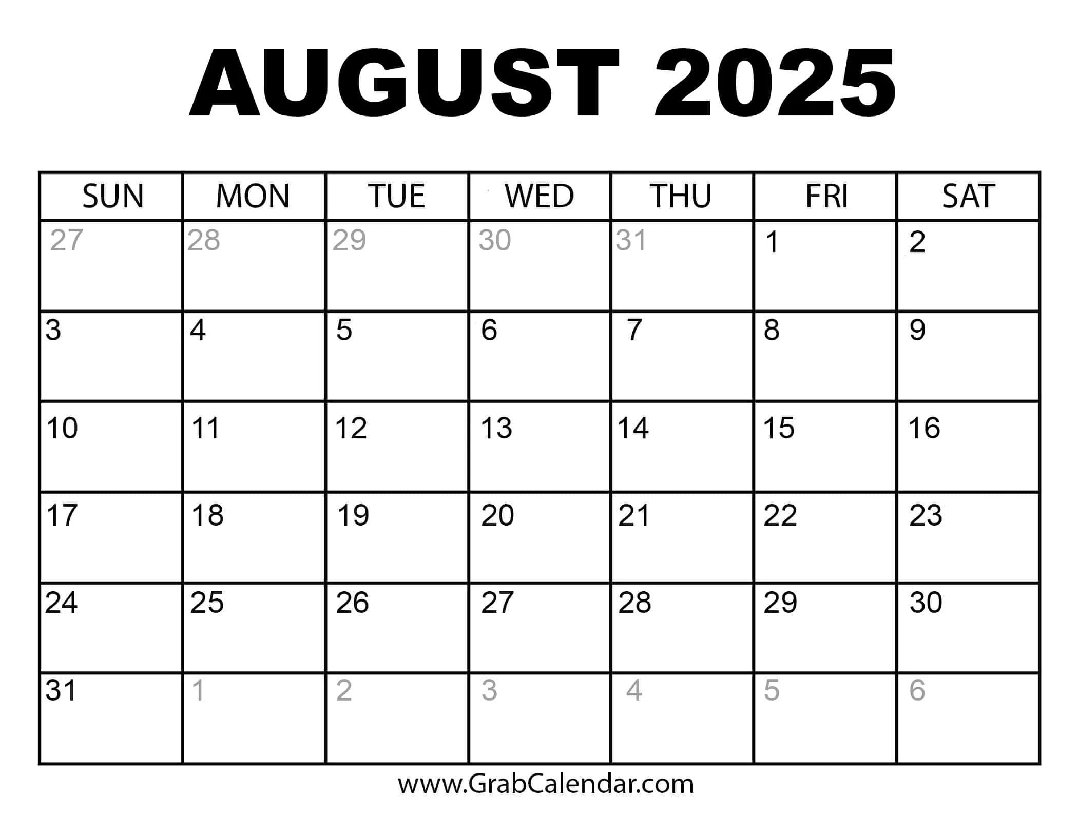 Free Printable Calendar 2025 Grab Calendar
