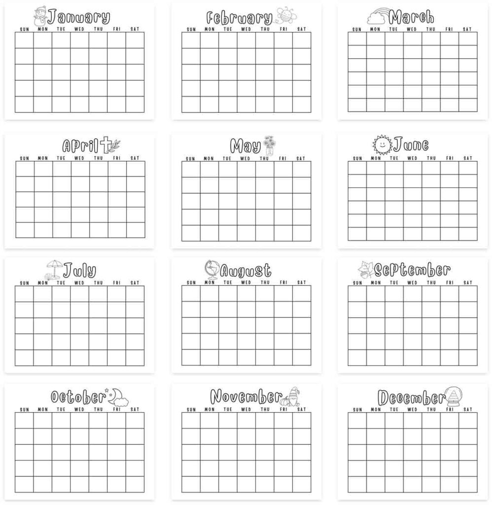 Blank 2025 Preschool Calendar