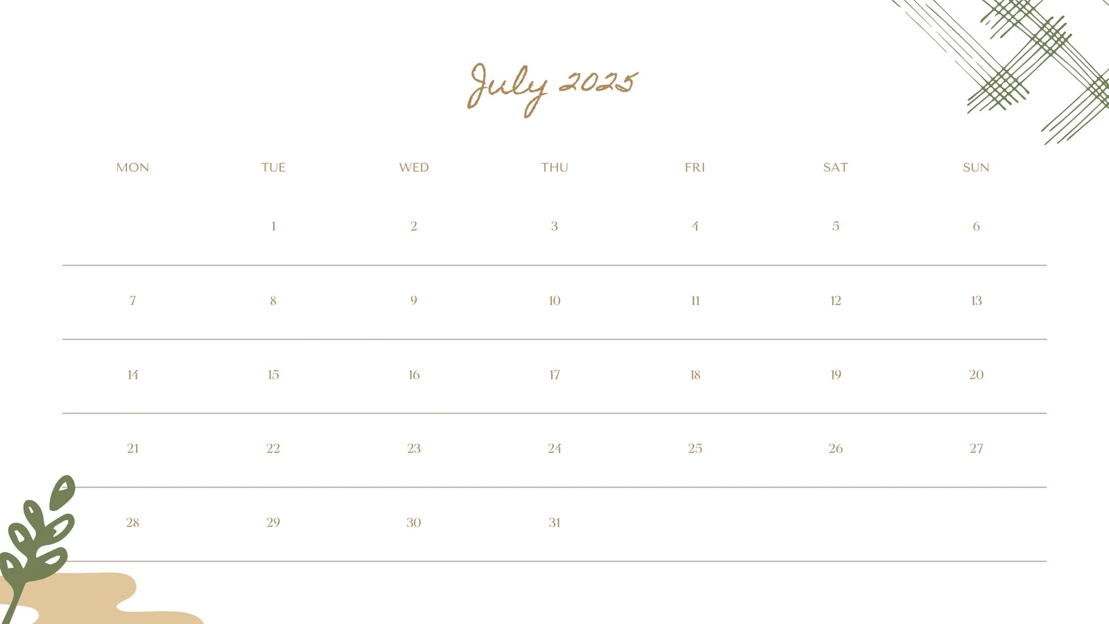 Free Printable Custom July 2025 Calendar Templates Canva