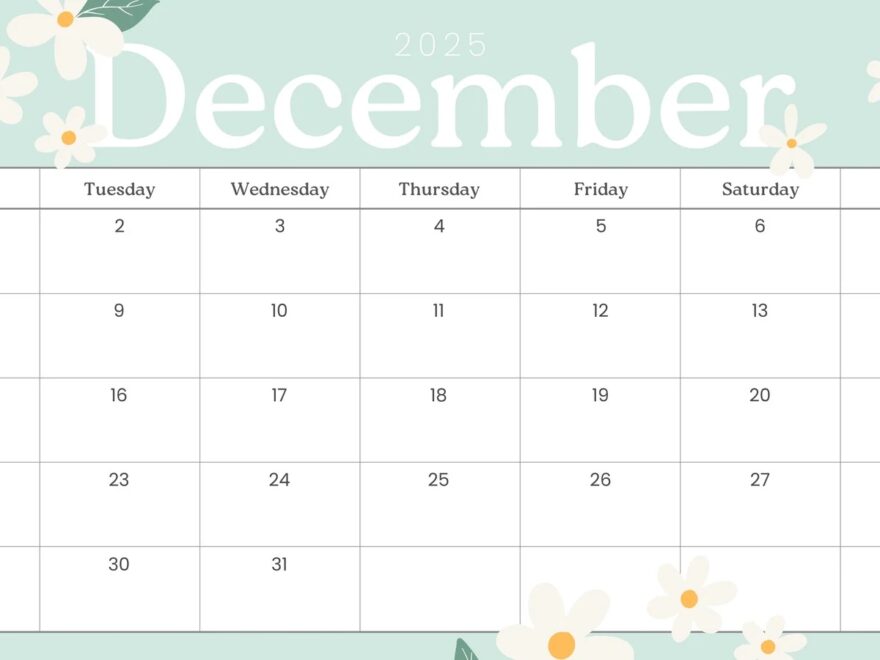 Free Printable December 2025 Calendar Templates Canva