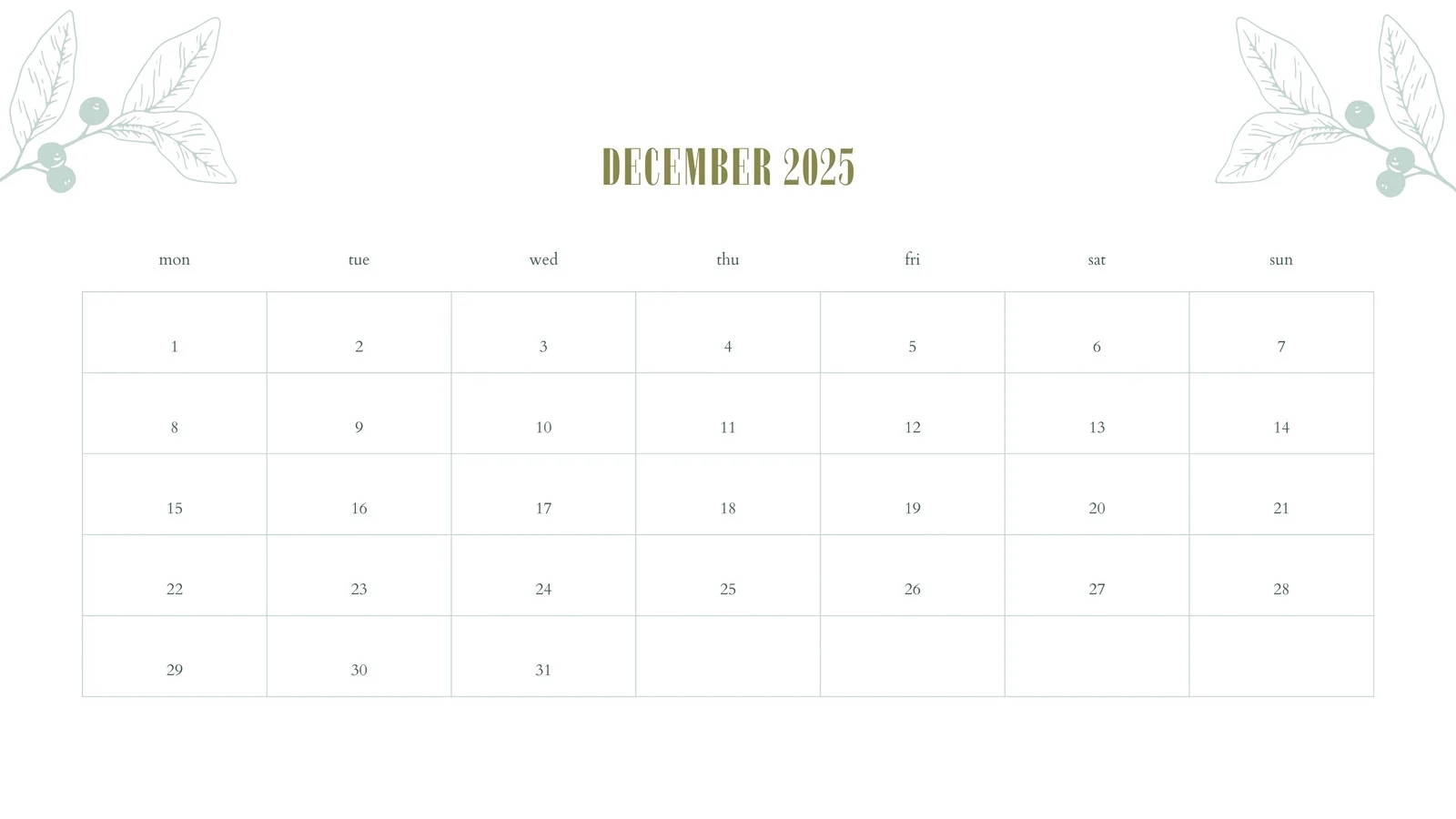 Blank Calendar Image December 2025