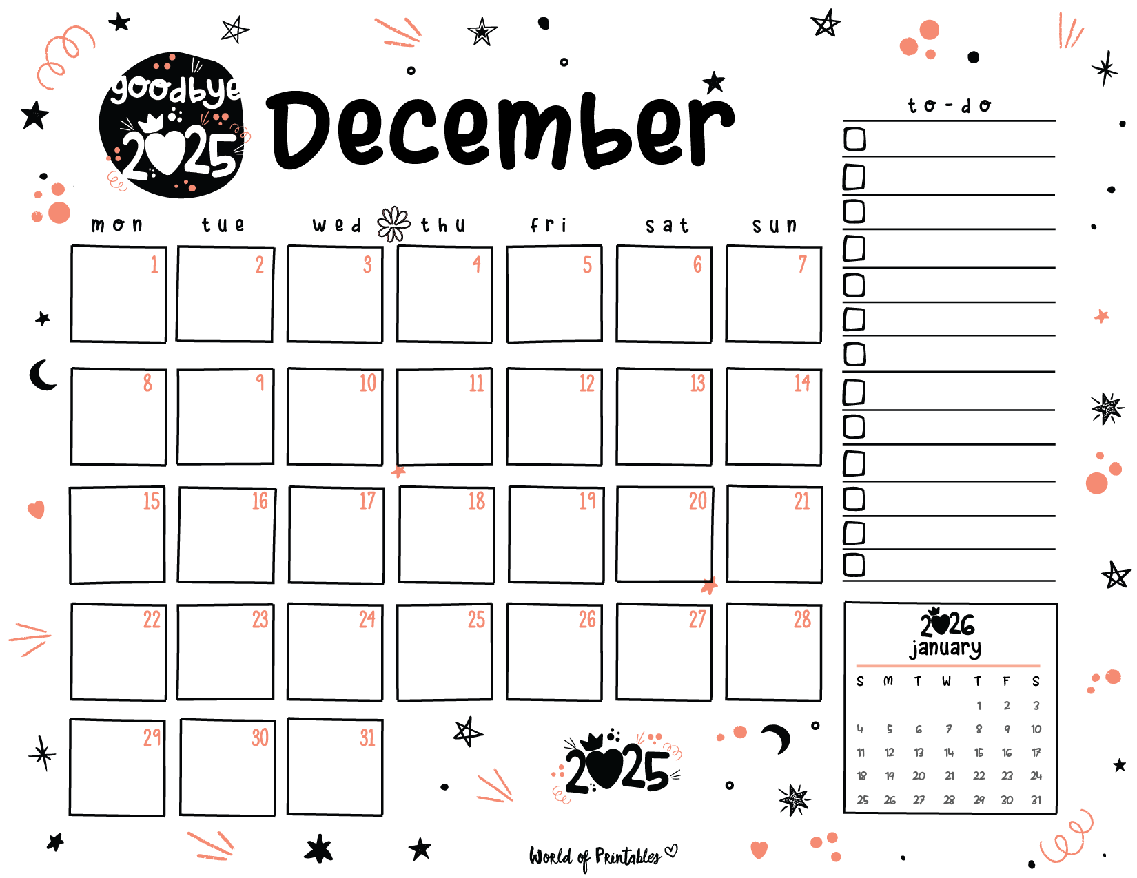 Blank Calendar Template 2025 December