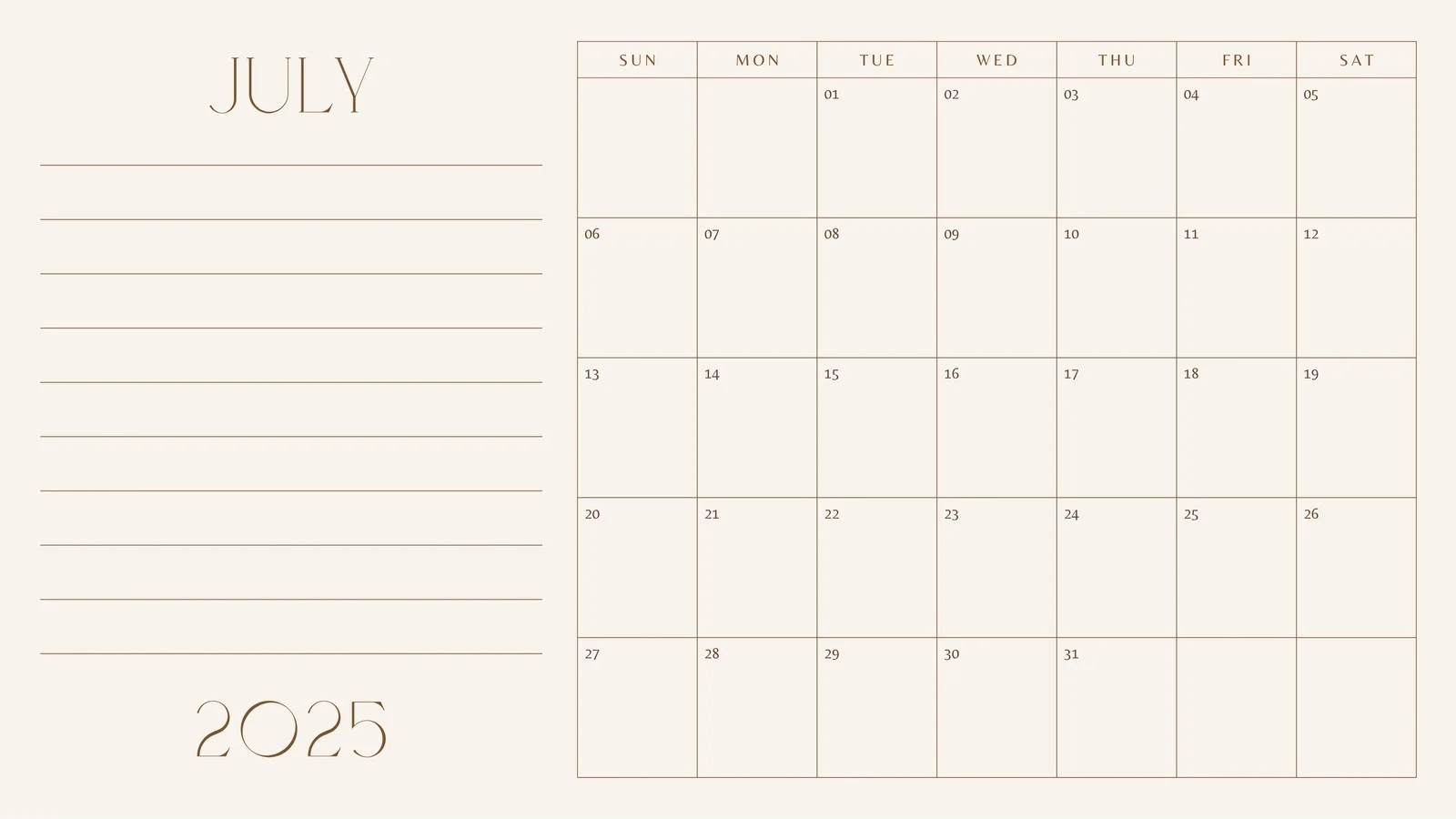 Blank Calendar 2025 With Tally