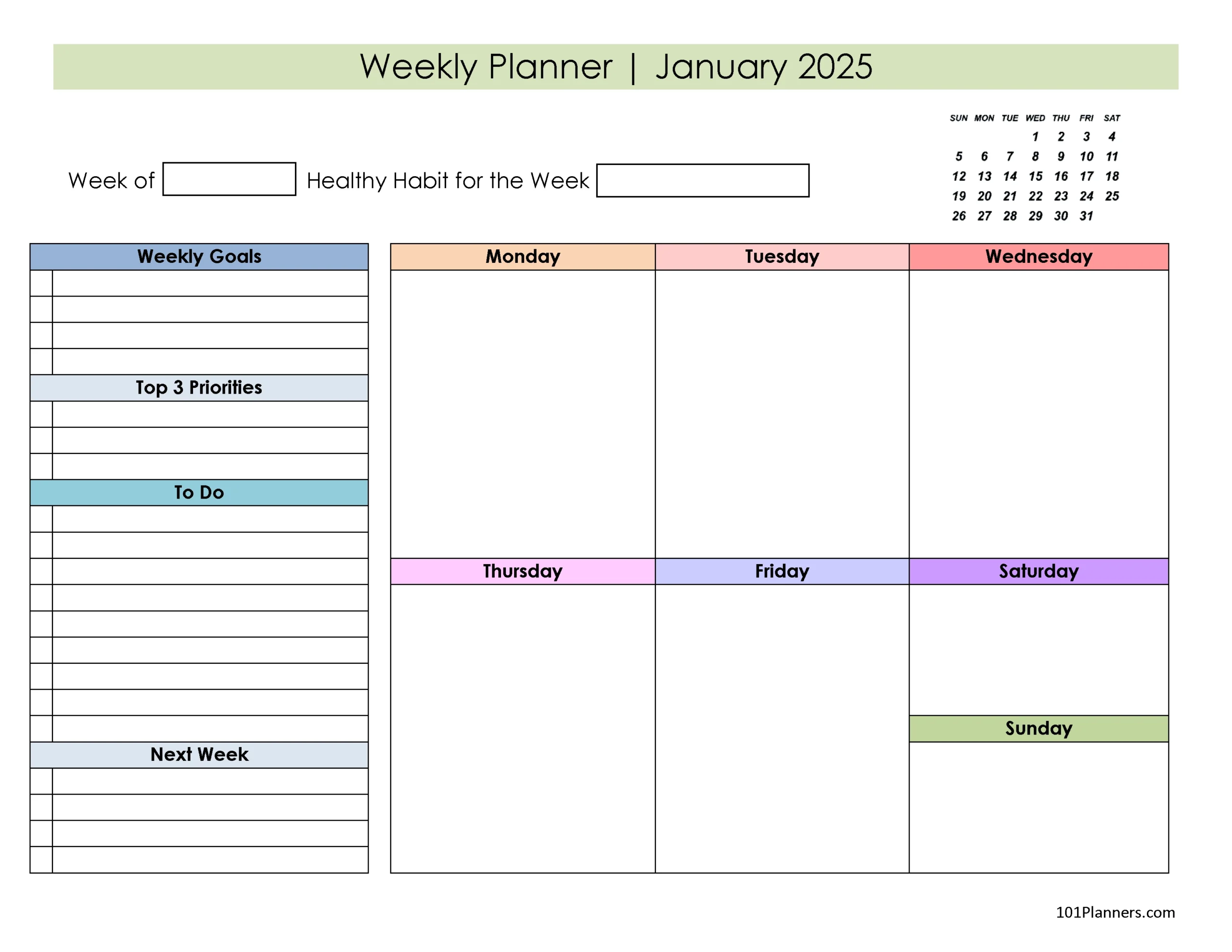 Free Printable January 2025 Calendar Customize Online