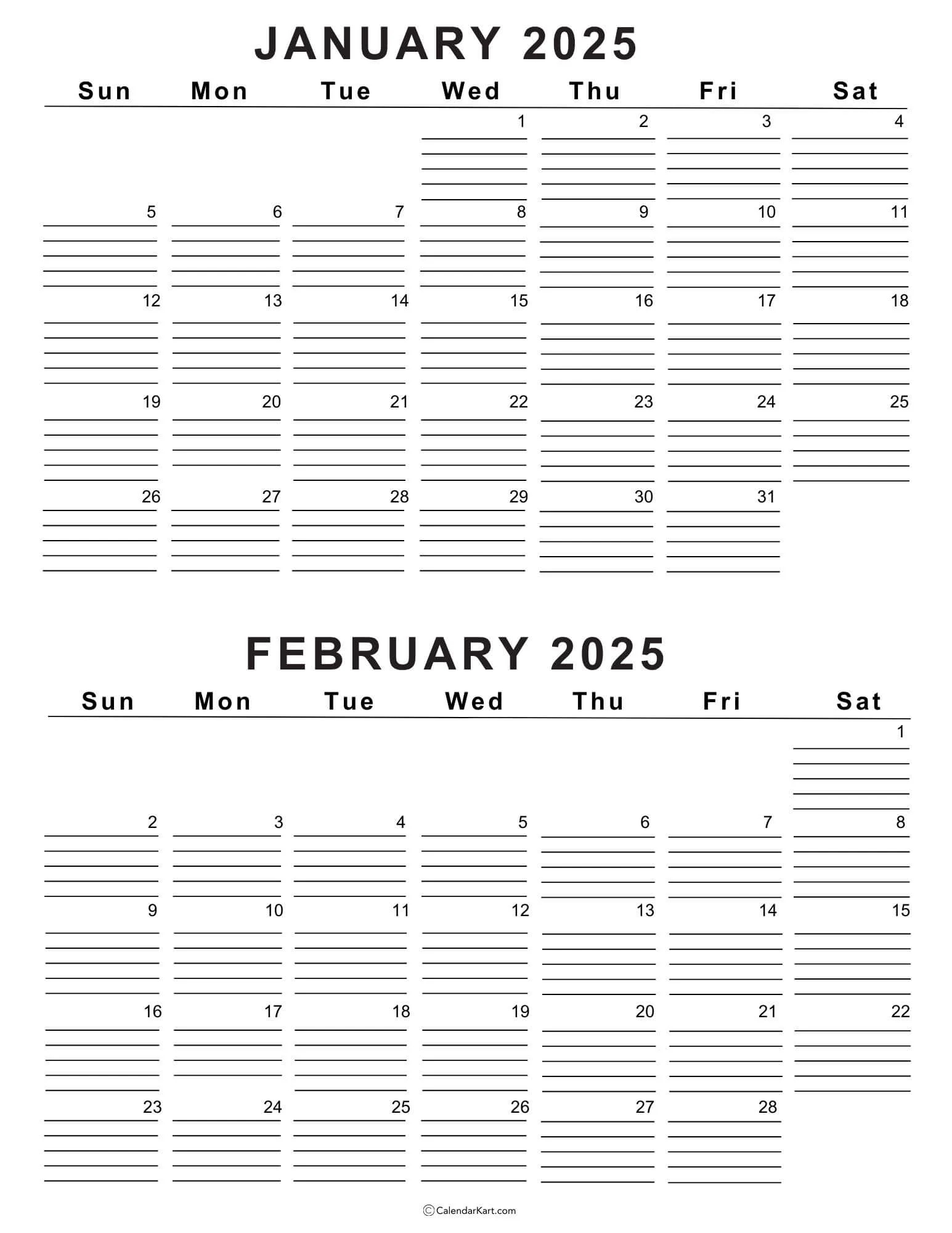 Blank 2025 Calendar Printable Free