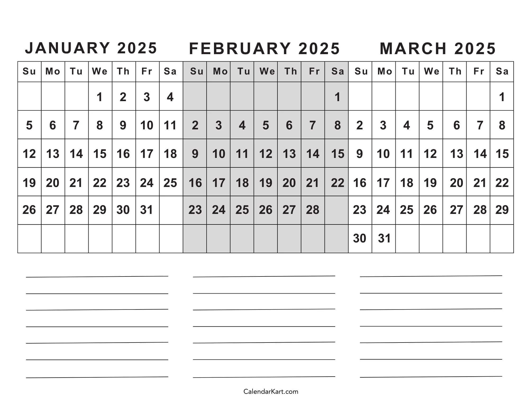 Free Printable January To March 2025 Calendar CalendarKart