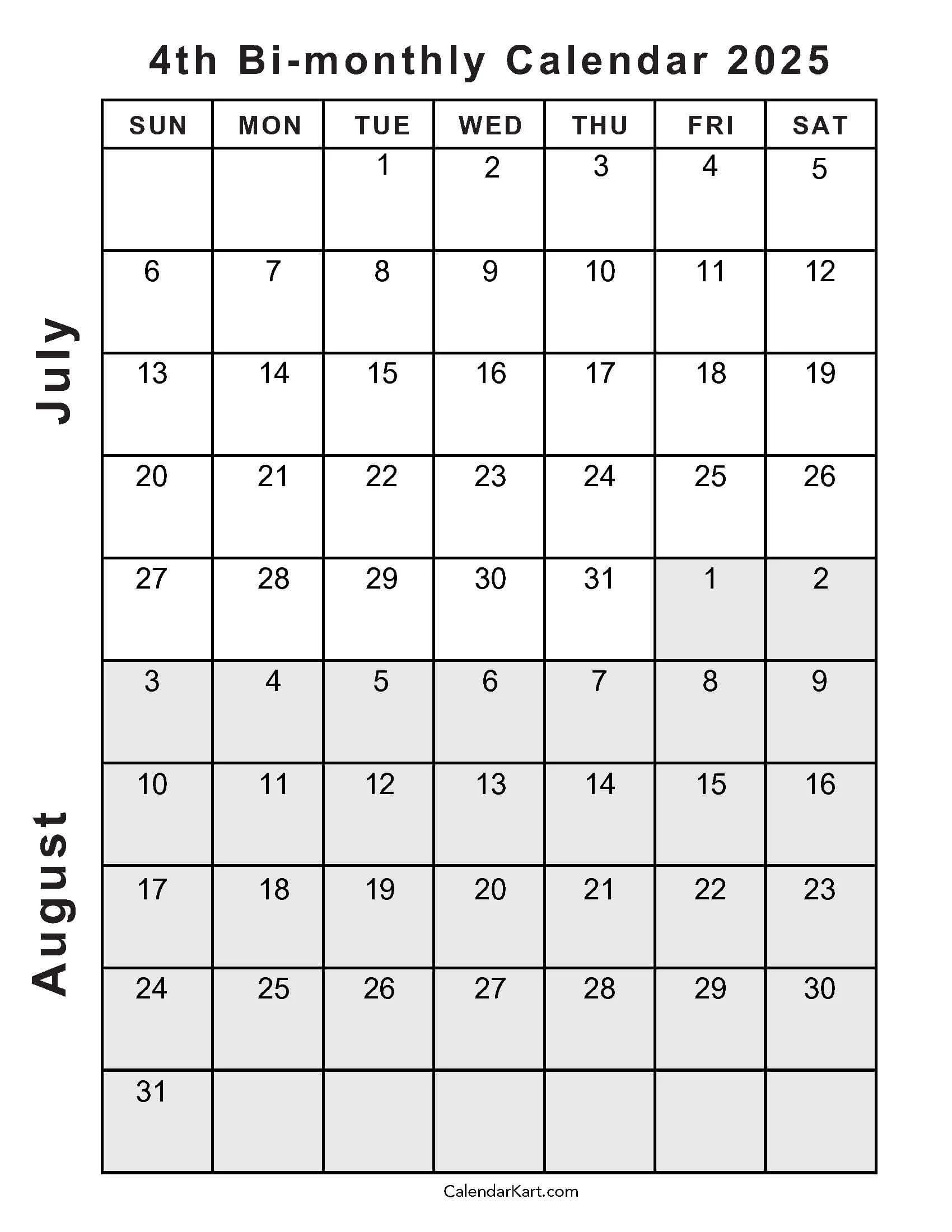 August 2025 Blank Calendar Template