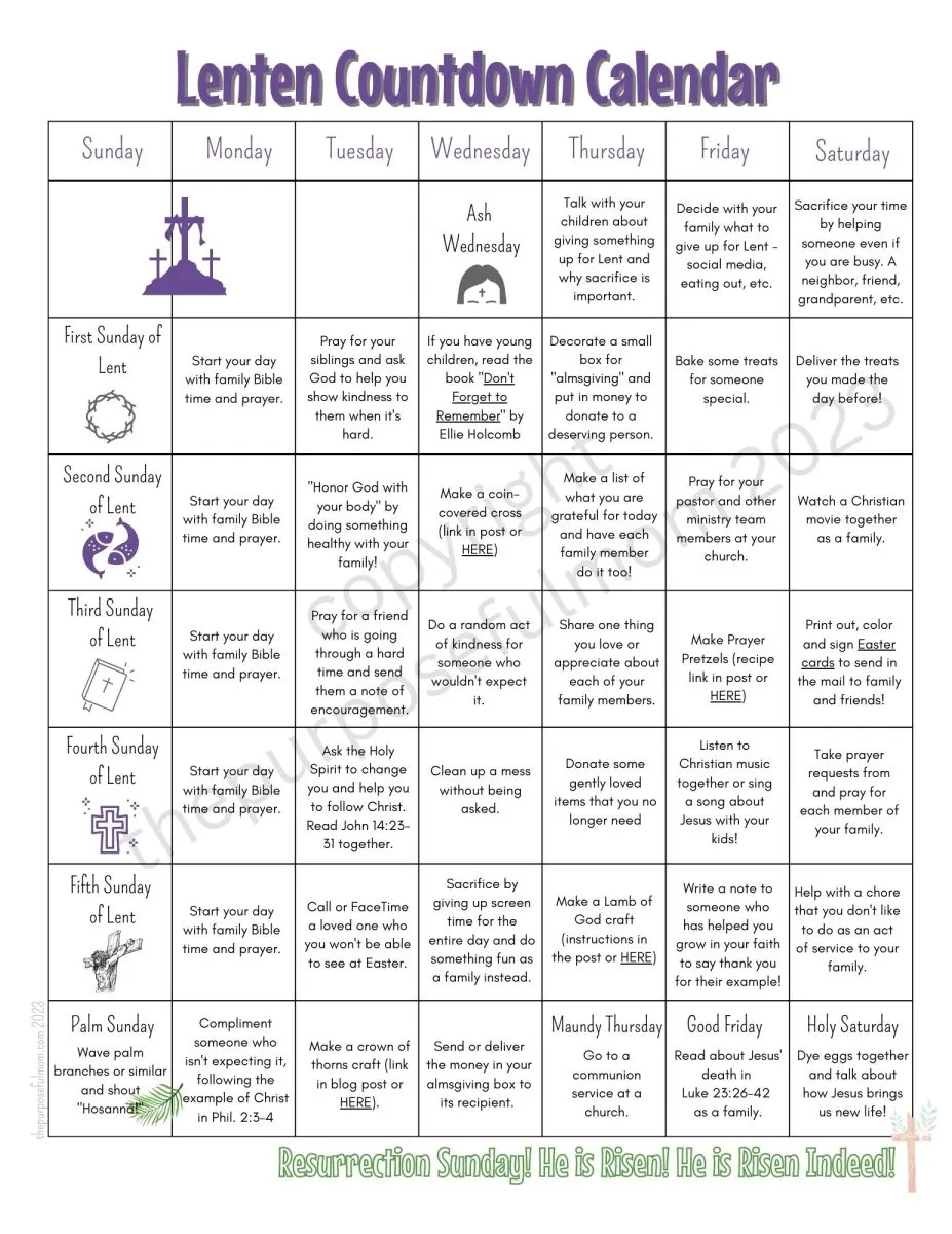 Free Printable Lent Calendar 2024 The Purposeful Mom