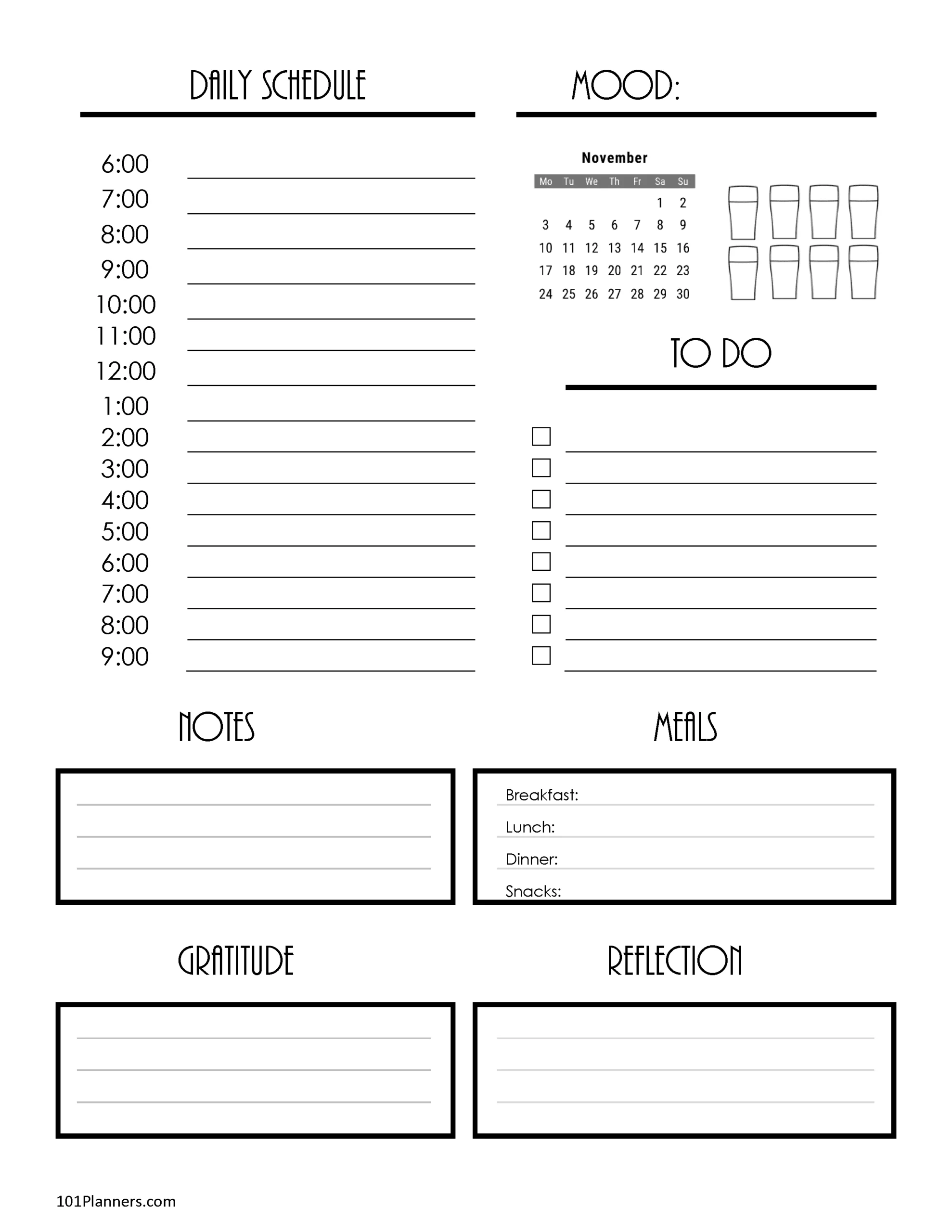 Cute Blank November 2025 Calendar