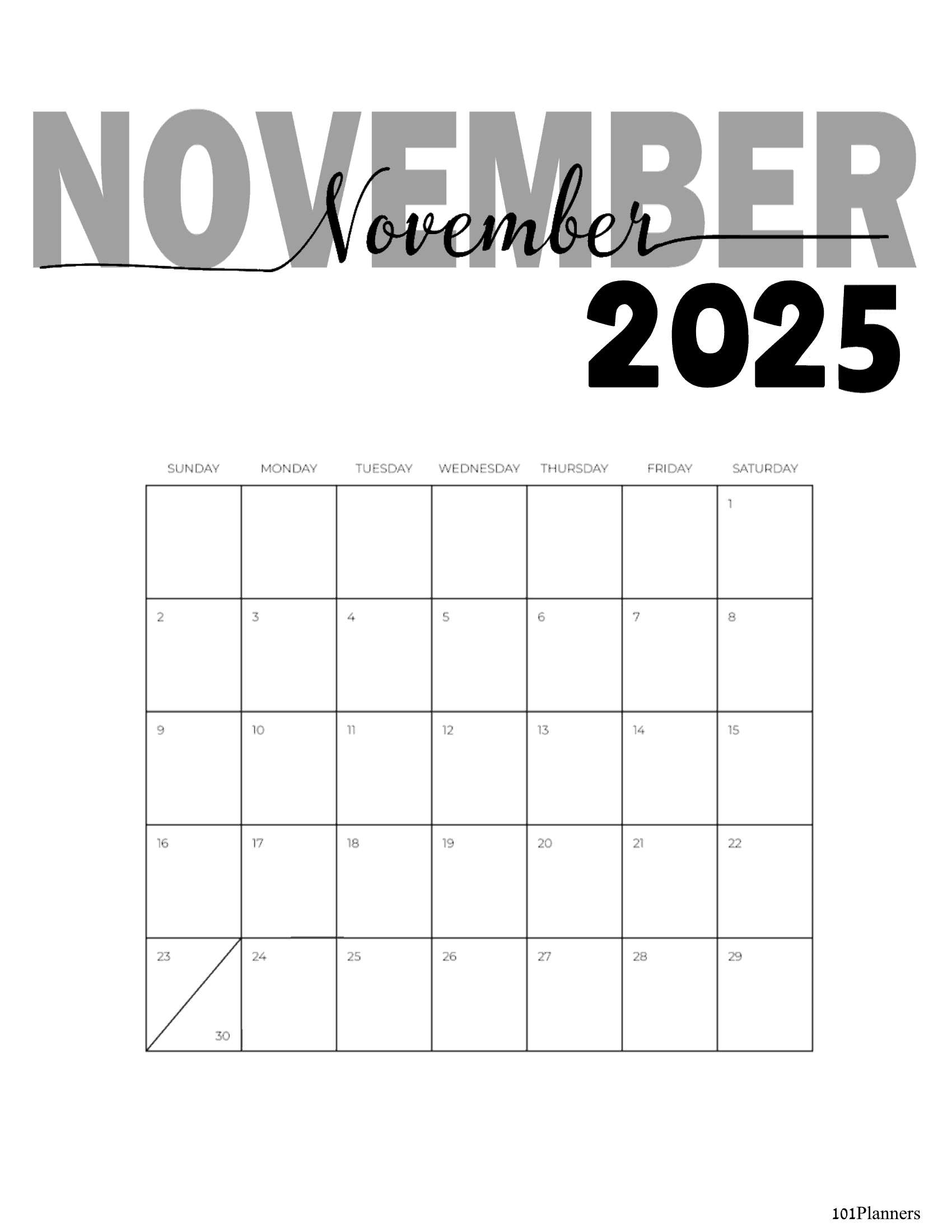 Free Printable November 2025 Calendar Customize Online
