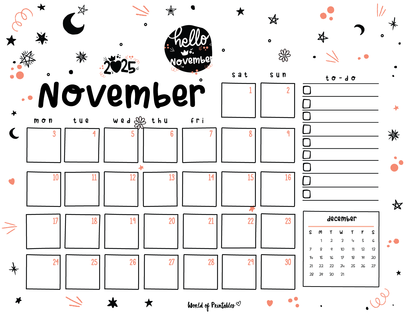 Blank Calendar Template Nov 2025