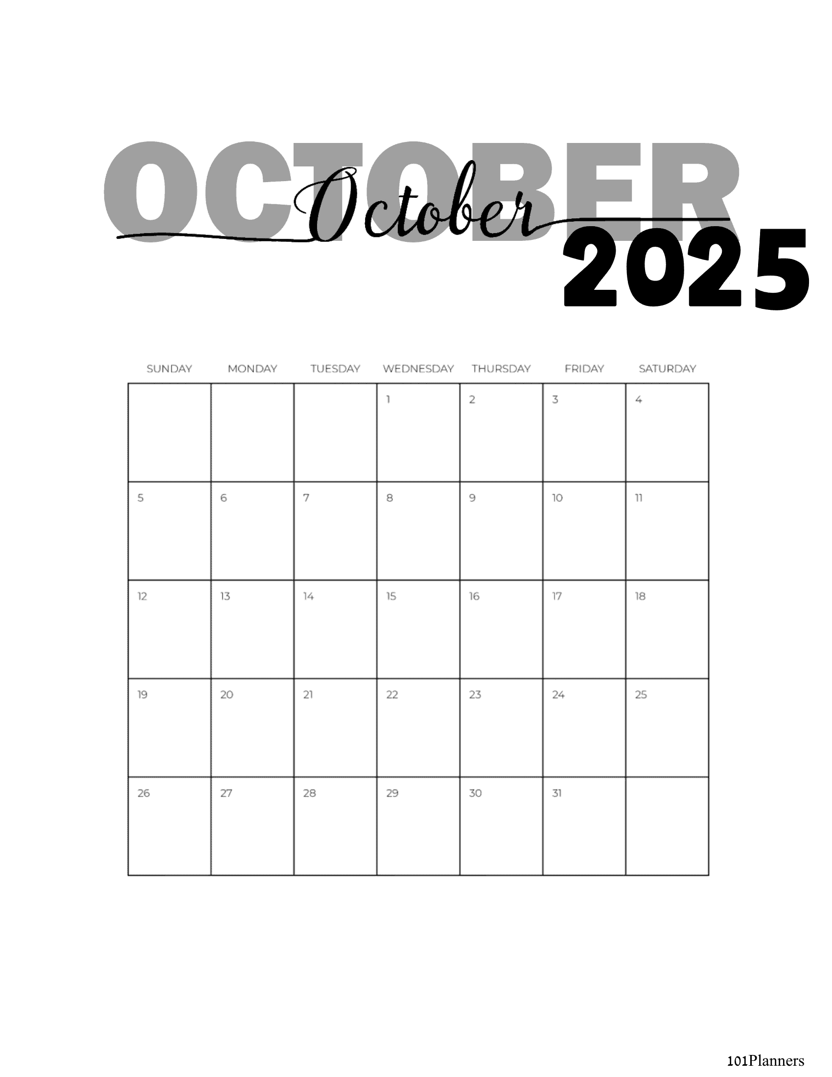 Free Printable October 2025 Calendar Customize Online