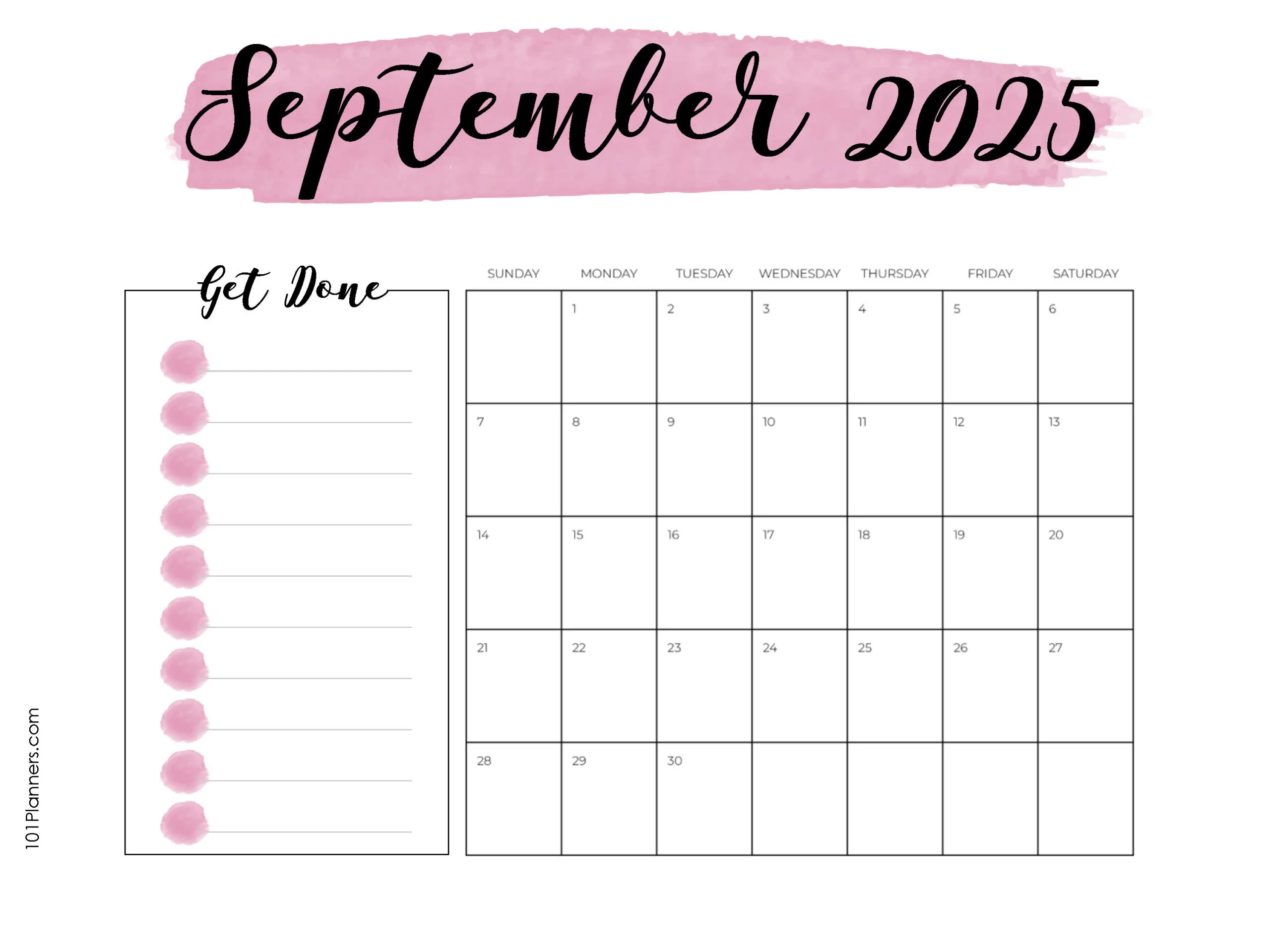 Downloadable September Blank Calendar 2025