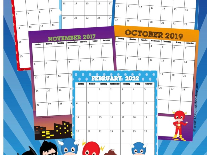 FREE Printable Superhero Calendar 2025 2026
