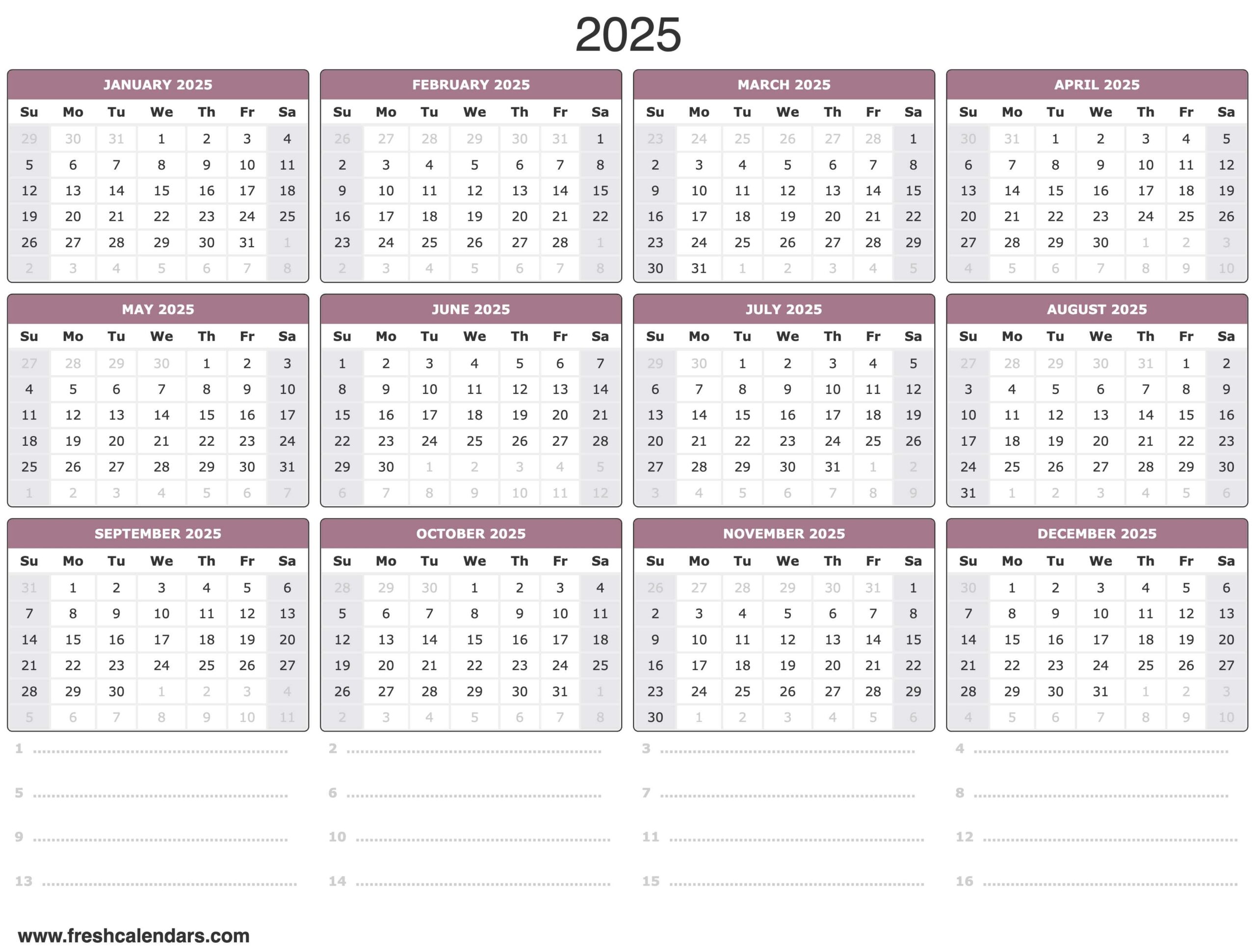 Free Printable Year 2025 Calendar
