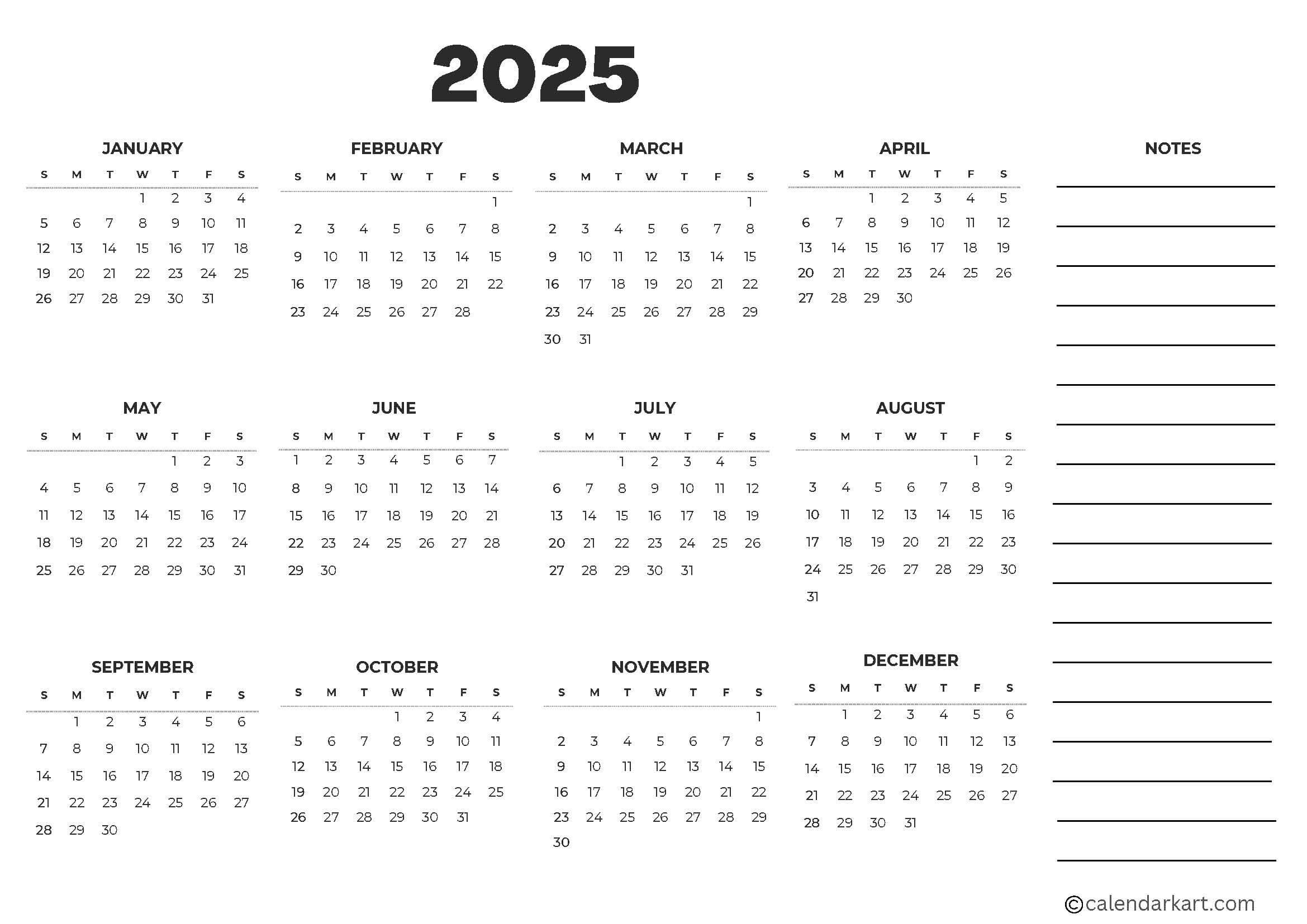 Free Printable Year At A Glance Calendar 2025 CalendarKart