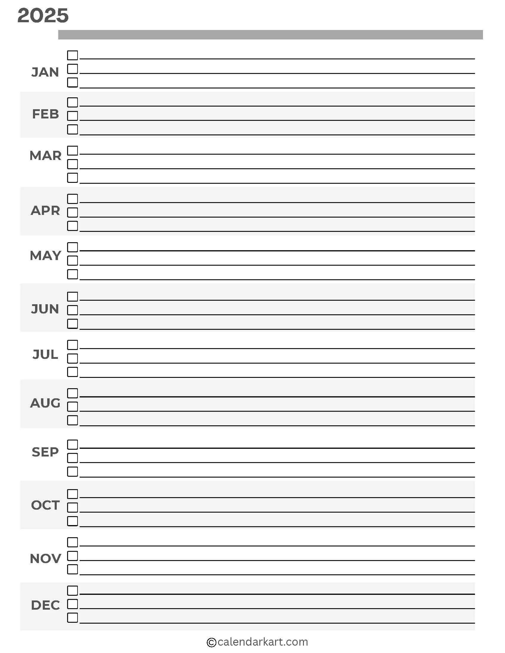 Annual Calendar Blank 2025 Free