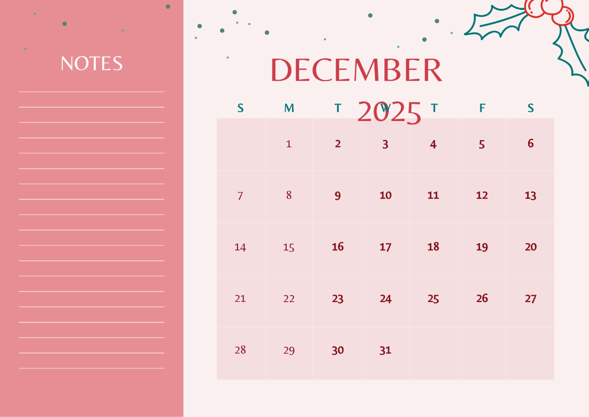 Free Professional December 2025 Calendar Wall Template To Edit Online