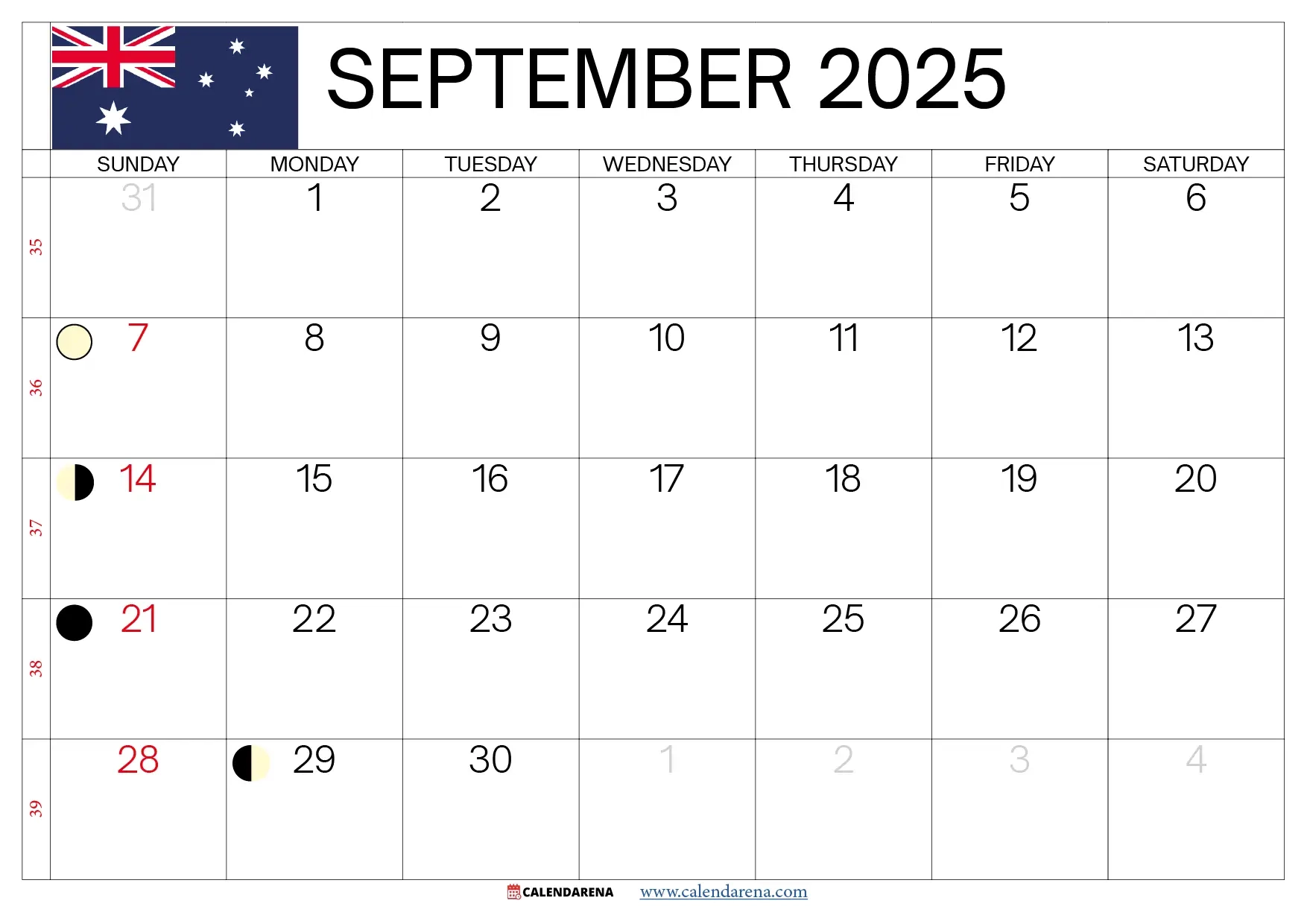 Free September 2025 Calendar Australia Printable