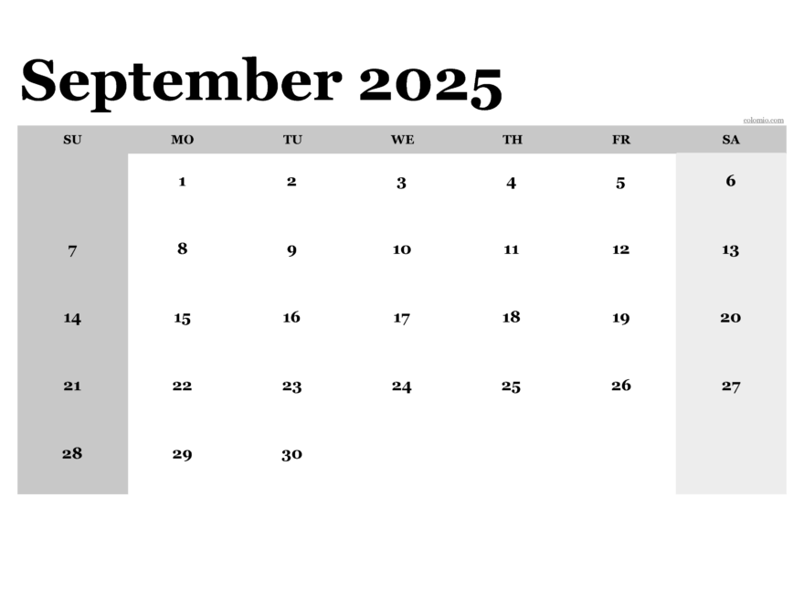 Free September 2025 Calendar Printable PDF XLS PNG Formats