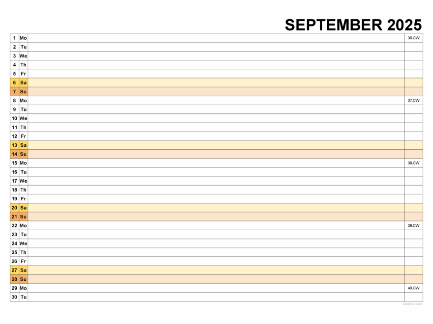 Free September 2025 Calendar Printable PDF XLS PNG Formats