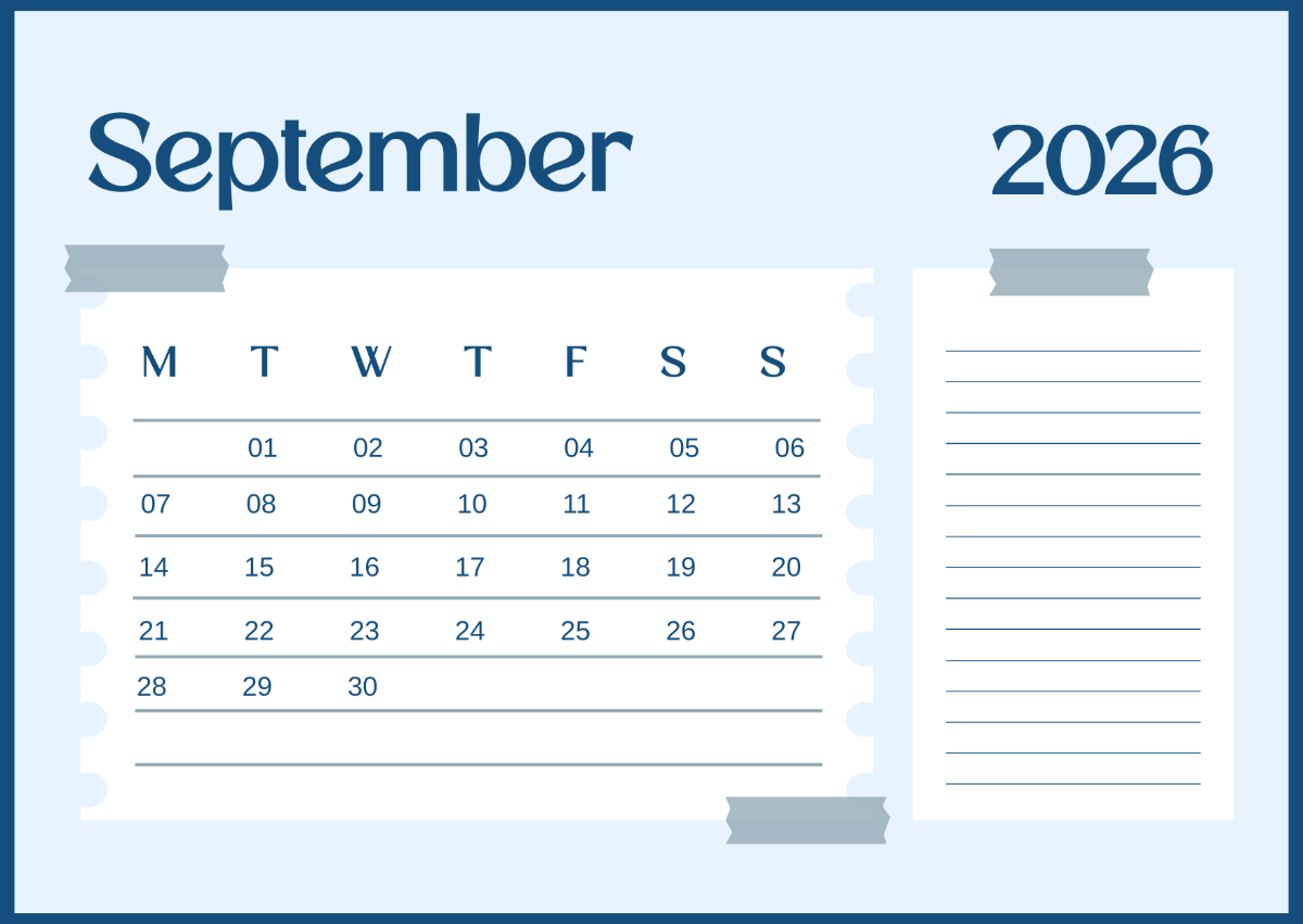Editable Blank September 2025 Calendar