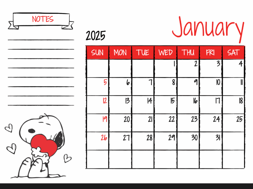 Free Snoopy 2025 Calendar Template To Edit Online