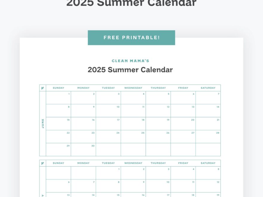 Free Summer 2025 Calendar Clean Mama