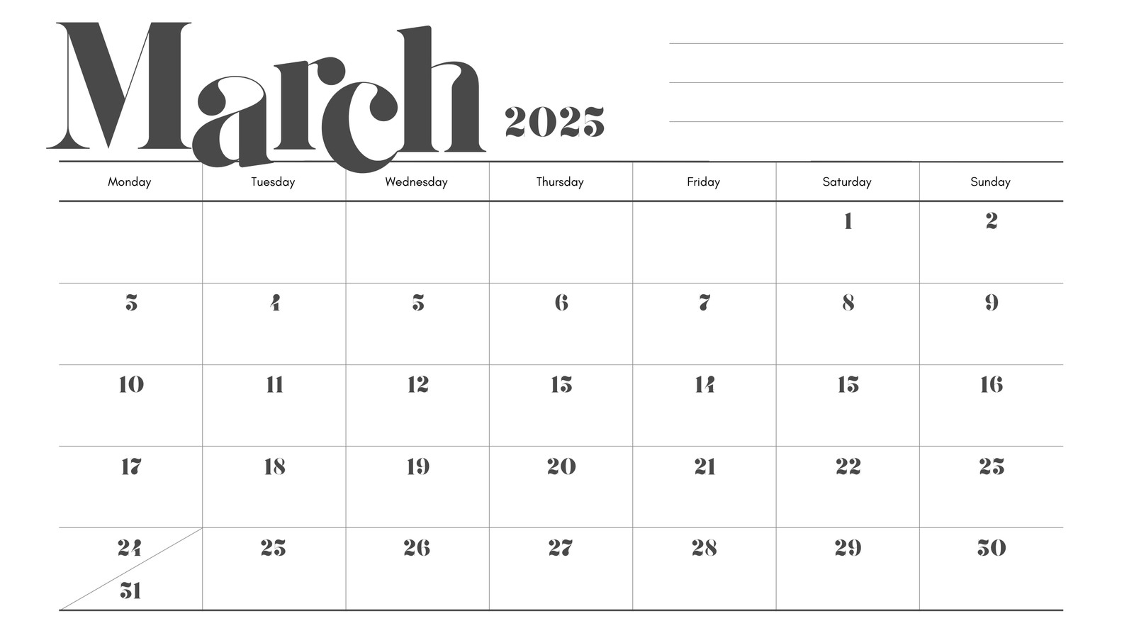 Free To Edit And Print March 2025 Calendar Templates Canva
