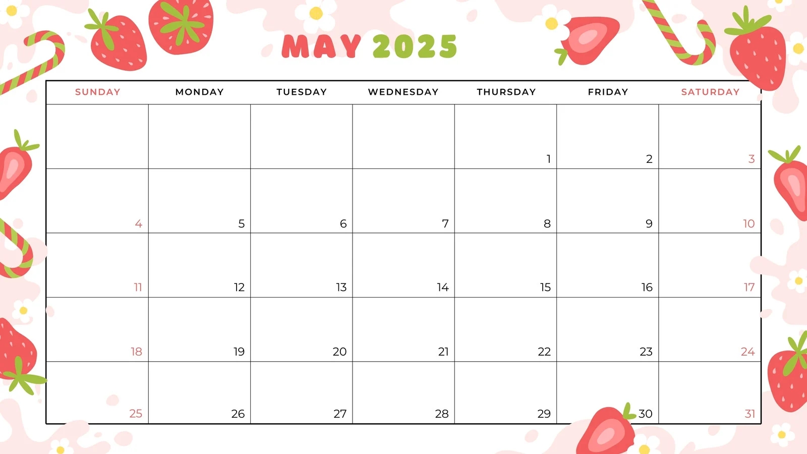 Free To Edit And Print May 2025 Calendar Templates Canva