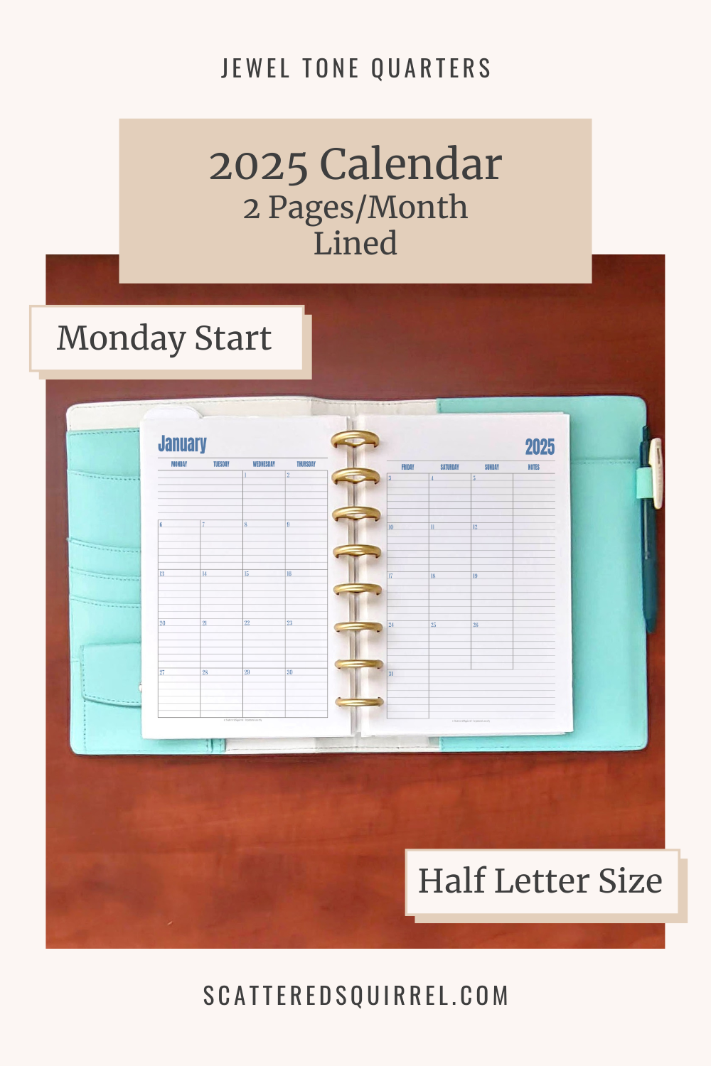 Blank Calendar 2025 Half Size