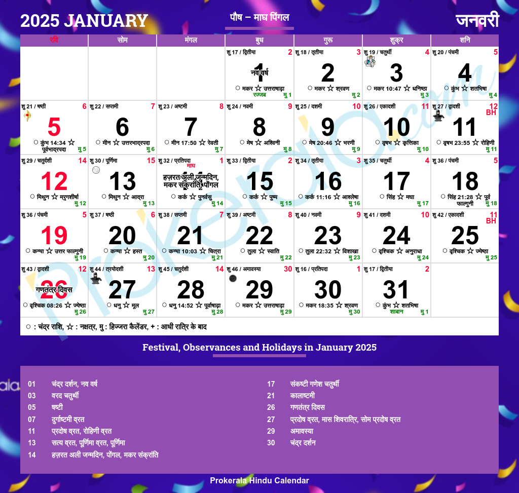 Hindu Calendar 2025 Festivals Auspicious Days Important Dates