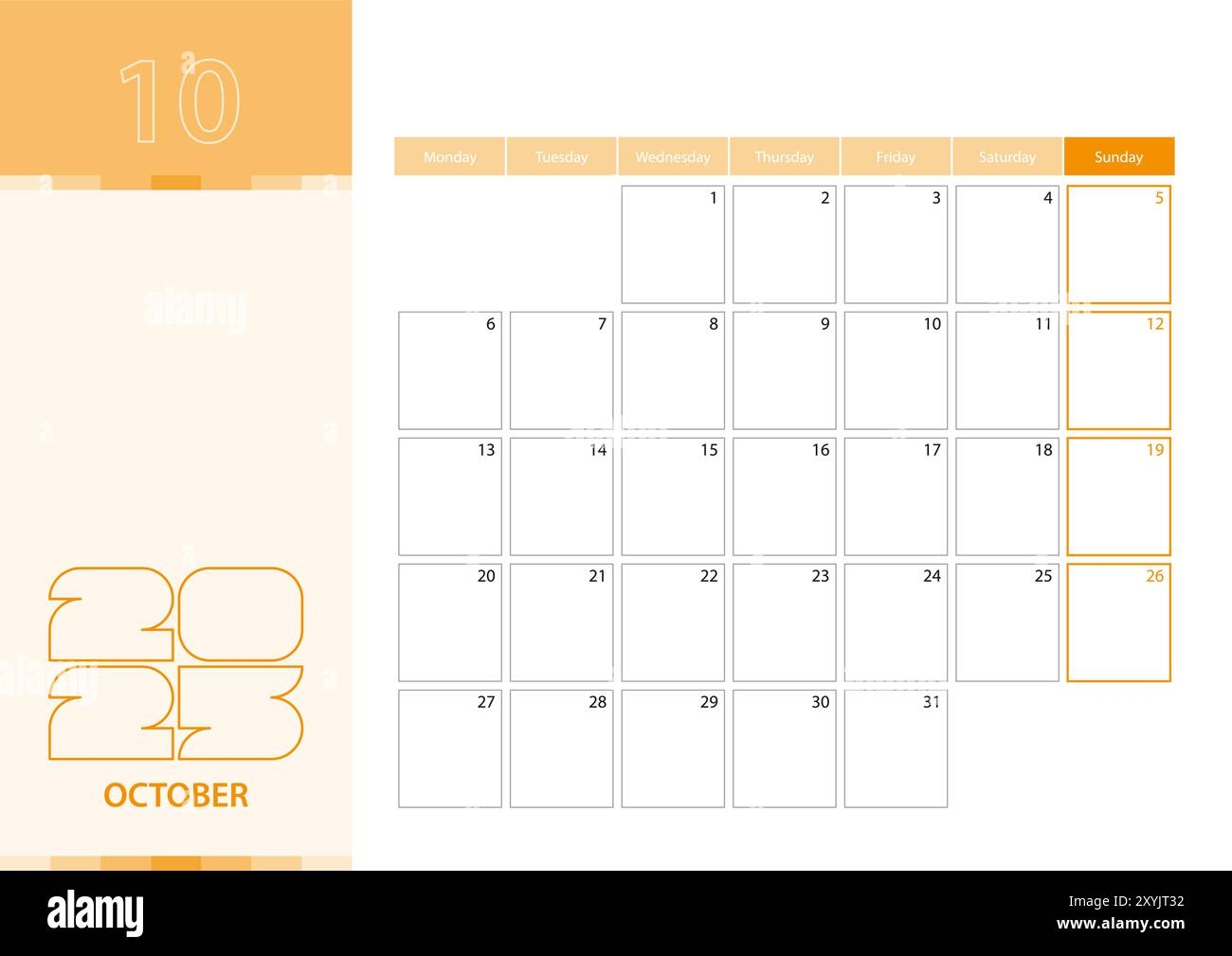 Horizontal Planner For October 2025 In The Orange Color Scheme The Week Begins On Monday A Wall Calendar In A Minimalist Style Vector Calendar 2025 Stock Vector Image Art Alamy