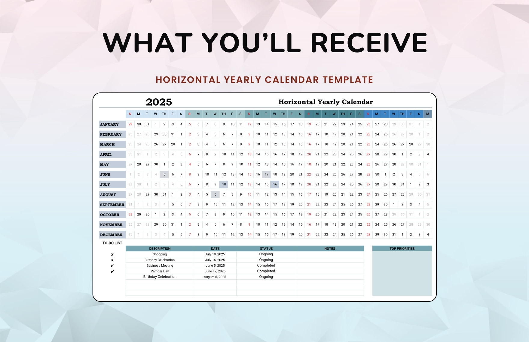 Horizontal Yearly Calendar Template In Excel Google Sheets Download Template