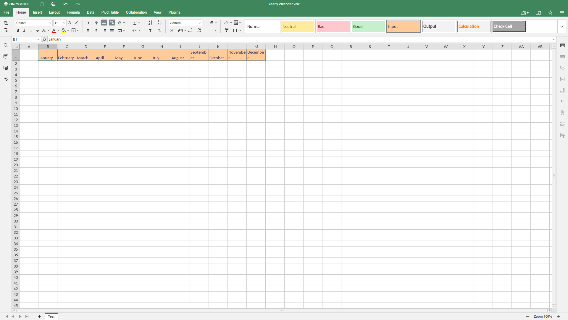 Blank 2025 Spreadsheet Calendar