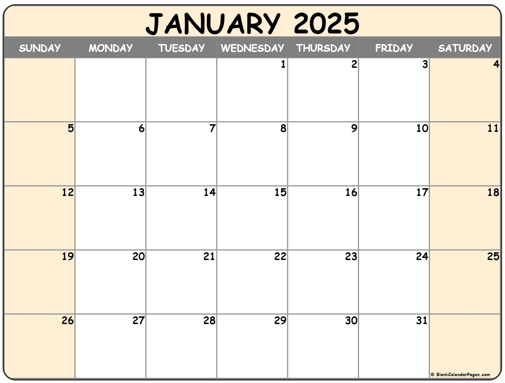 Blank Calendar 2025 Landscape