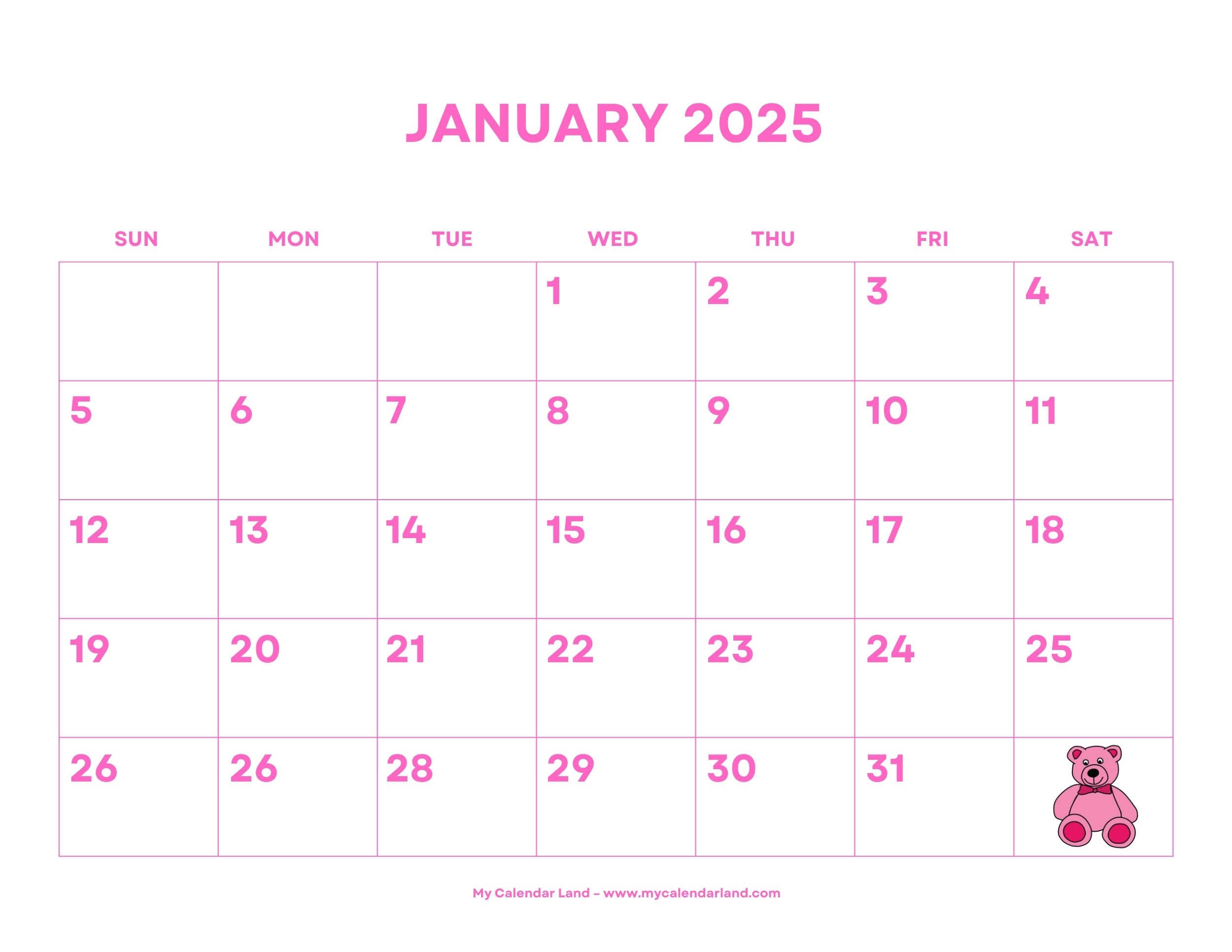 Printable Blank Calendar Monthly 2025