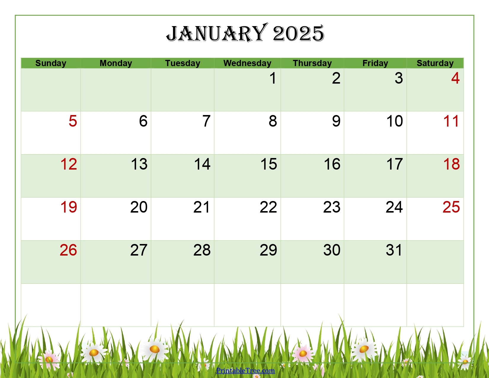 January 2025 Calendar Printable PDF Template With Holidays