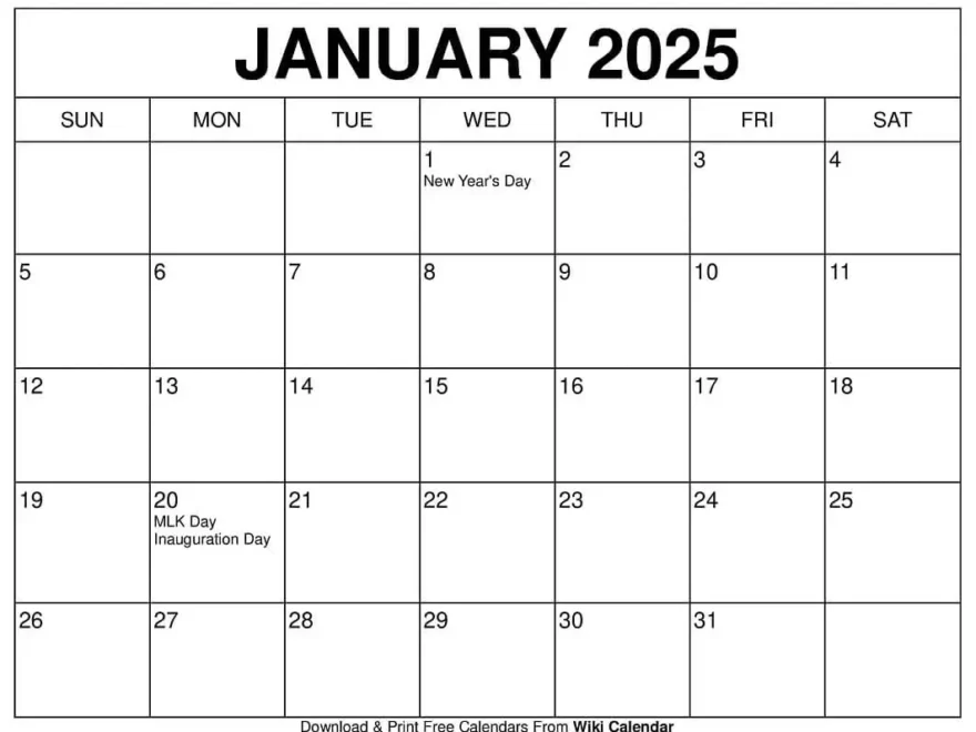 January 2025 Calendar Printable Templates More