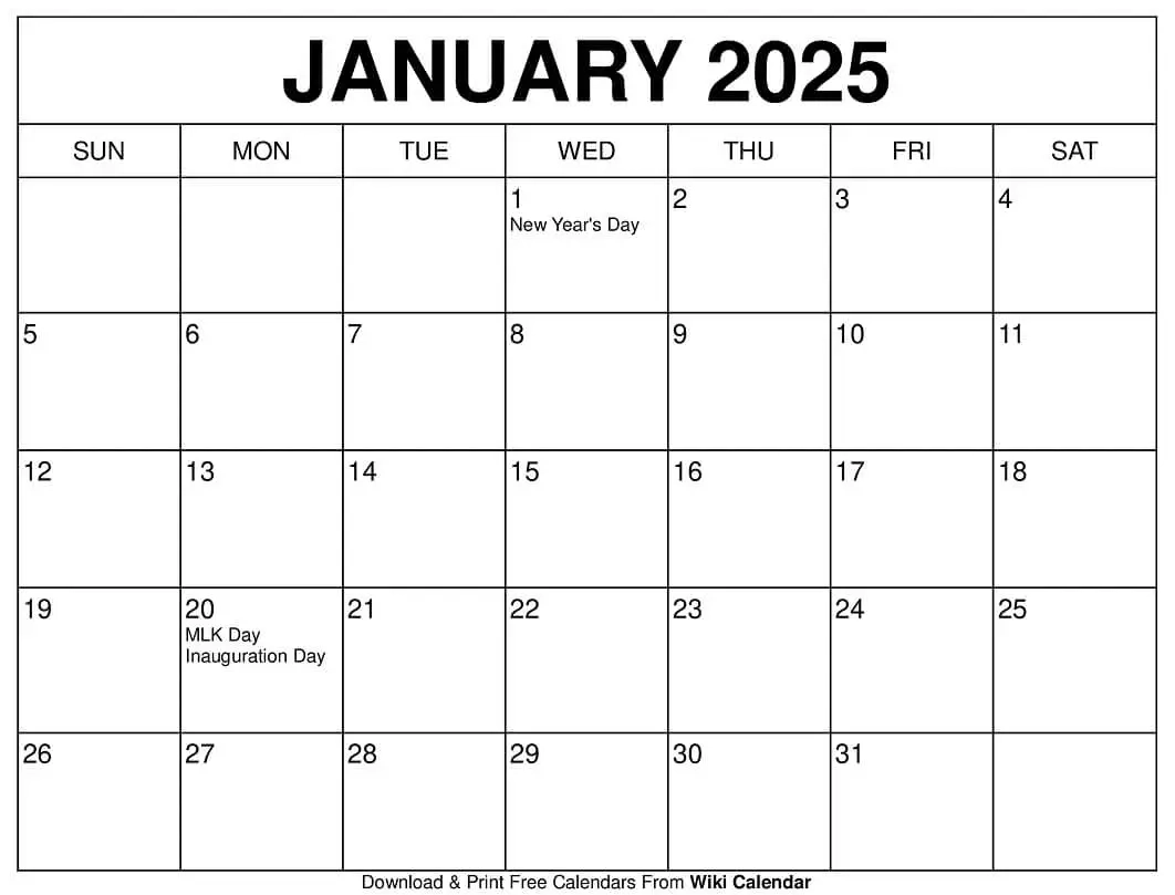 January 2025 Calendar Printable Templates More