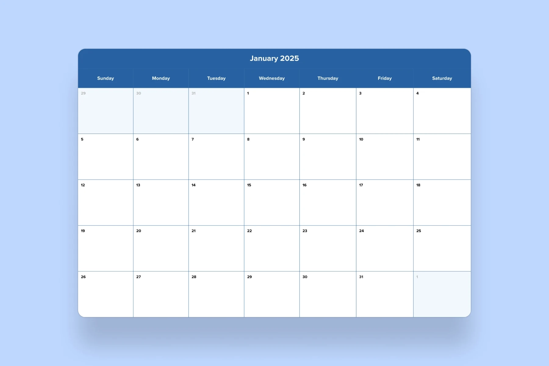 January 2025 Calendar Template Mural